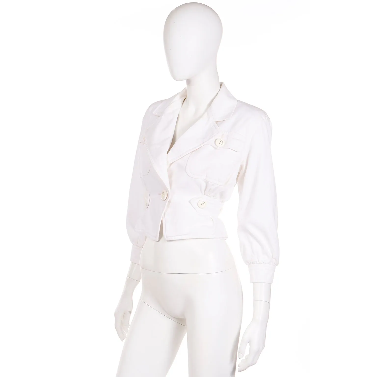 1986 Yves Saint Laurent Documented White Cropped Cargo Style Jacket