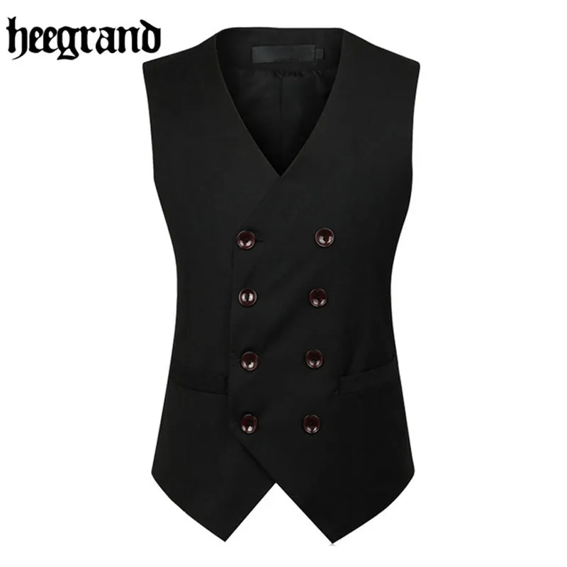 2018 New Fashion Double Breasted Slim Chaleco Sleeveless Cotton Waistcoat Suit Vest Male Dress Vest MWB218