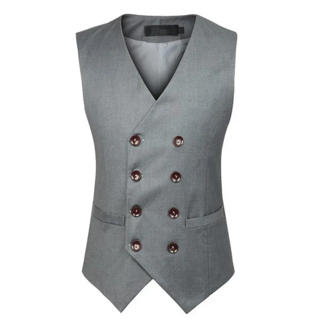 2018 New Fashion Double Breasted Slim Chaleco Sleeveless Cotton Waistcoat Suit Vest Male Dress Vest MWB218