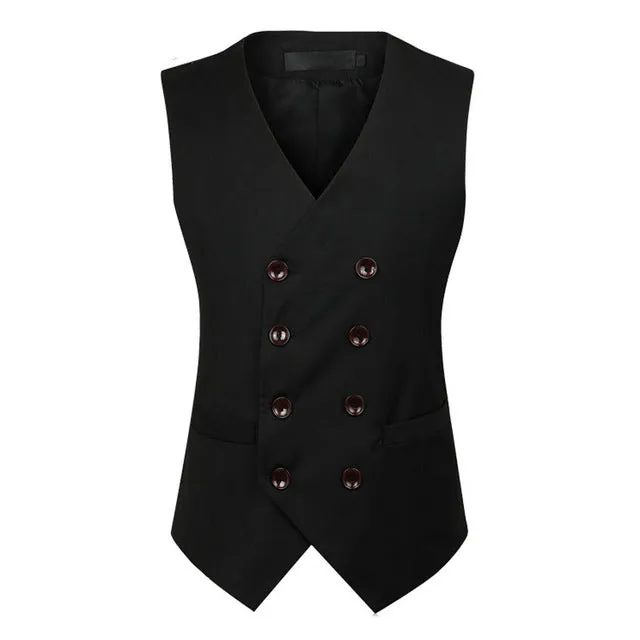 2018 New Fashion Double Breasted Slim Chaleco Sleeveless Cotton Waistcoat Suit Vest Male Dress Vest MWB218