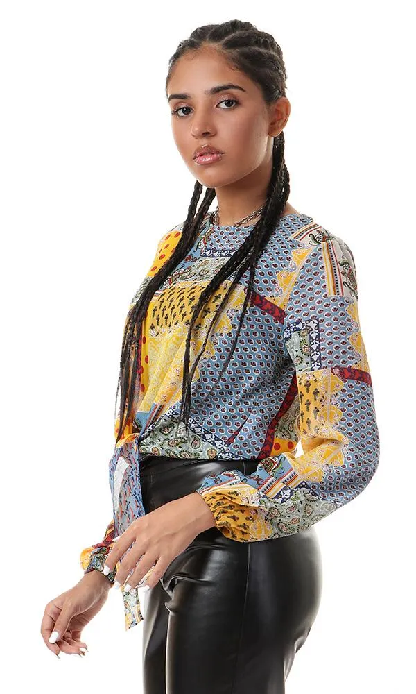 57020 Multi-Pattern Long Sleeves Blouse - Multicolour