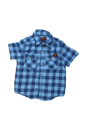 7 For All Mankind Short Sleeve Button Down Checkered Shirt, Size 2T