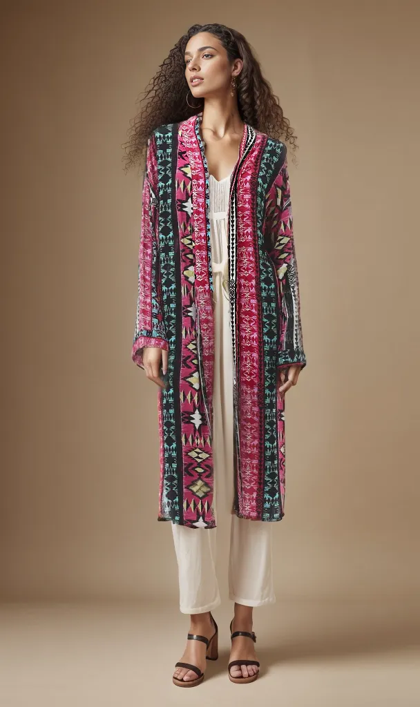 99010 Multi-Patterns Lightweight Cardigan With Slits - Multicolour