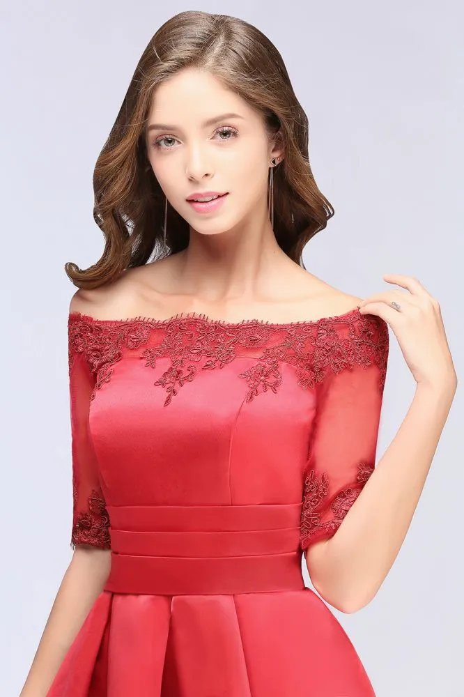 A-line Off-shoulder Half Sleeves Short Lace Appliques Prom Dresses