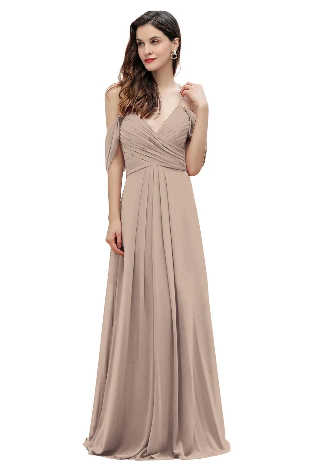 A-Line V-neck Off-the-Shoulder Chiffon Bridesmaid Dress Long Wedding Party Dress