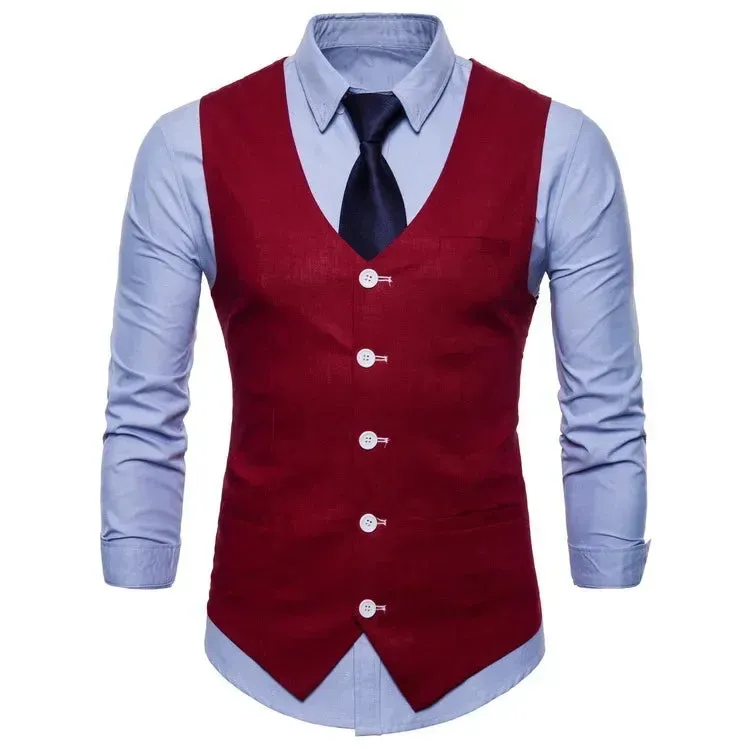 Aidase British Style Men Orange Vest Candy Colors Casual Slim V-neck Sleeveless Blazer Cute Waistcoat Plus Size 3xl 4xl Men Suit Vest