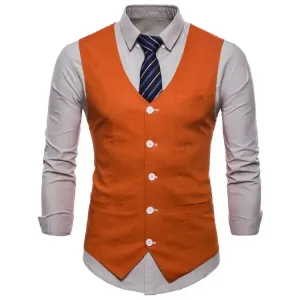 Aidase British Style Men Orange Vest Candy Colors Casual Slim V-neck Sleeveless Blazer Cute Waistcoat Plus Size 3xl 4xl Men Suit Vest