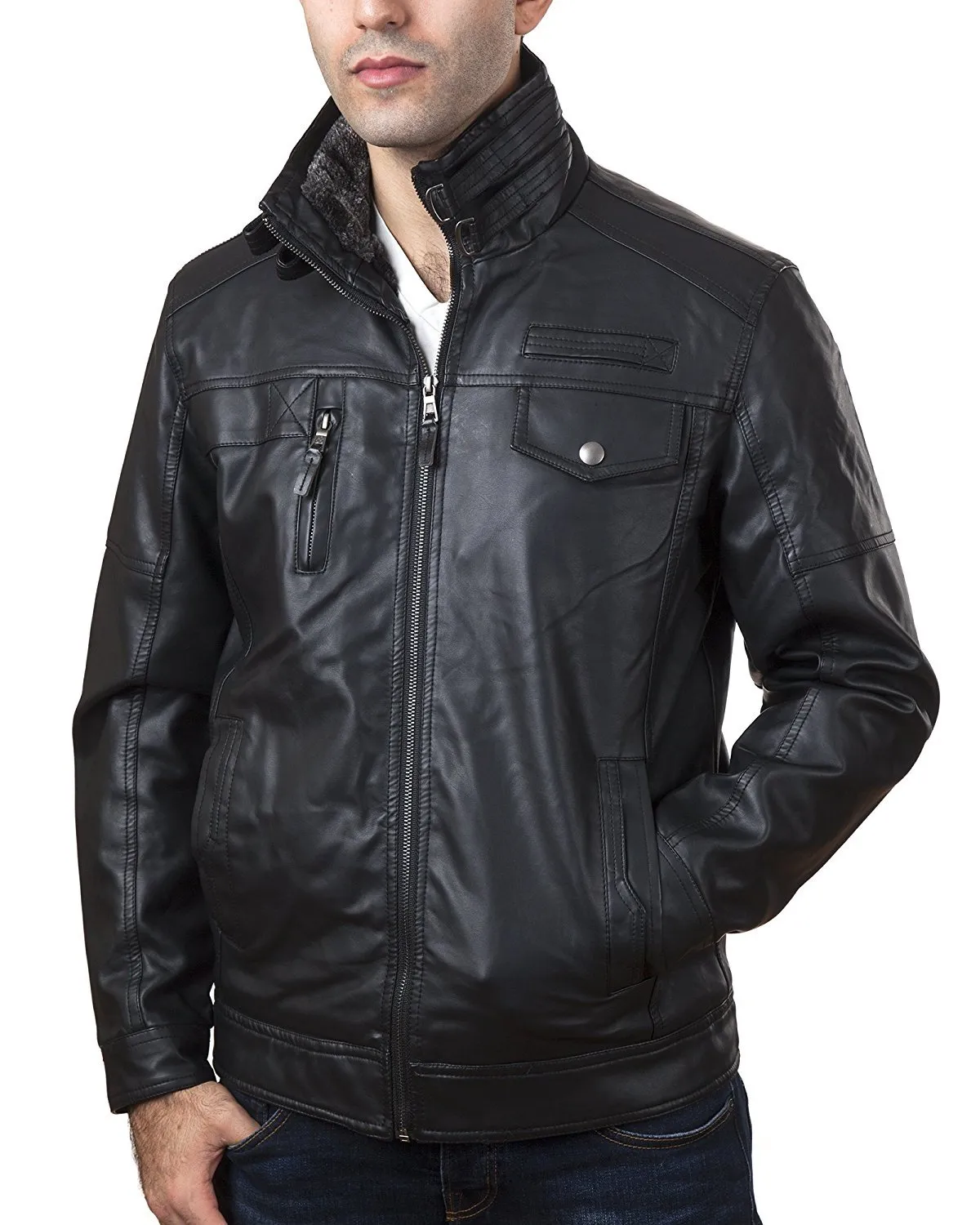 A.K. Collection Men's Faux-Leather Moto Jacket - Available in Many Styles - CLEARANCE - FINAL SALE