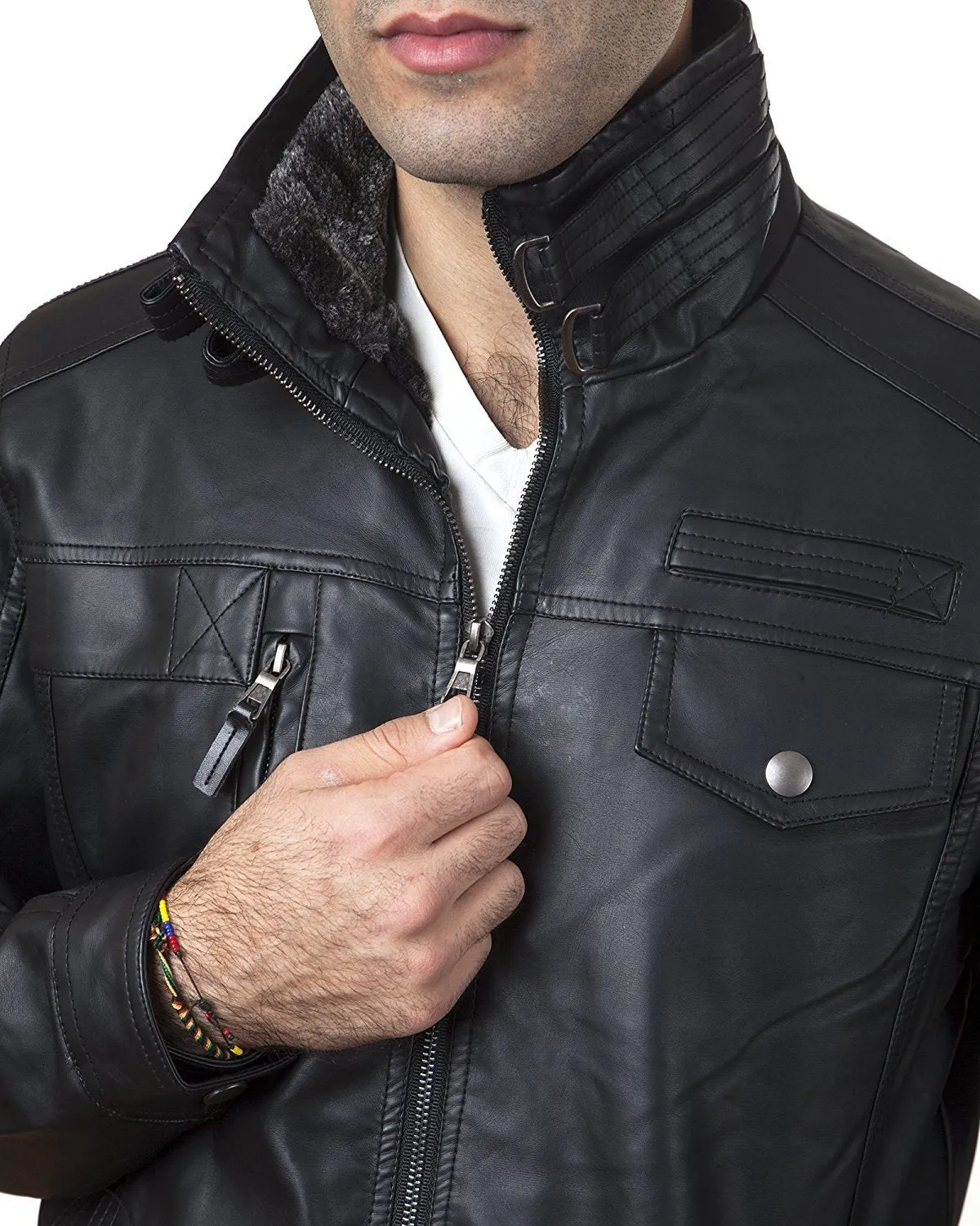 A.K. Collection Men's Faux-Leather Moto Jacket - Available in Many Styles - CLEARANCE - FINAL SALE