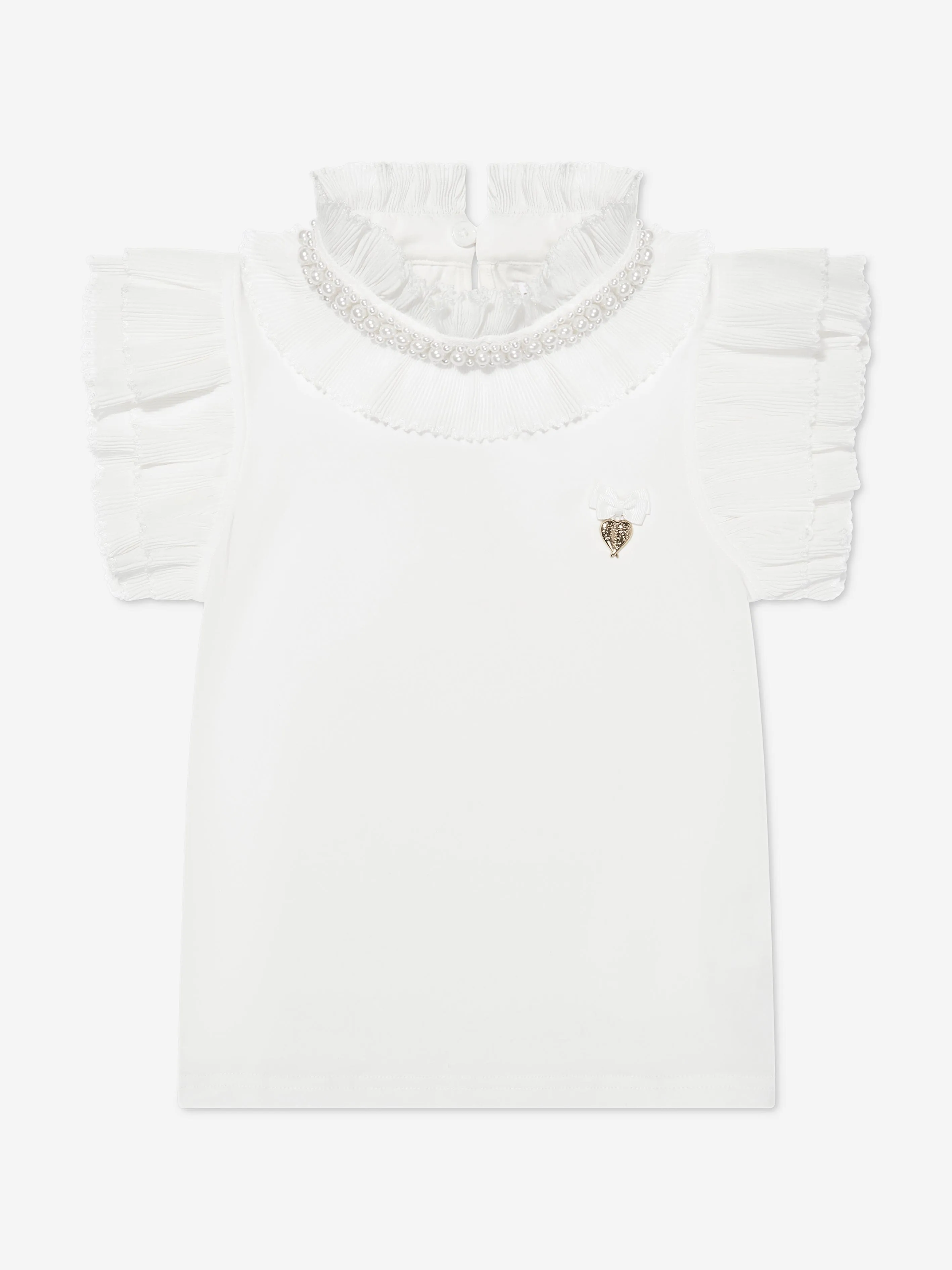 Angels Face Girls Pearlee Pleated Pearl Collar Top in White