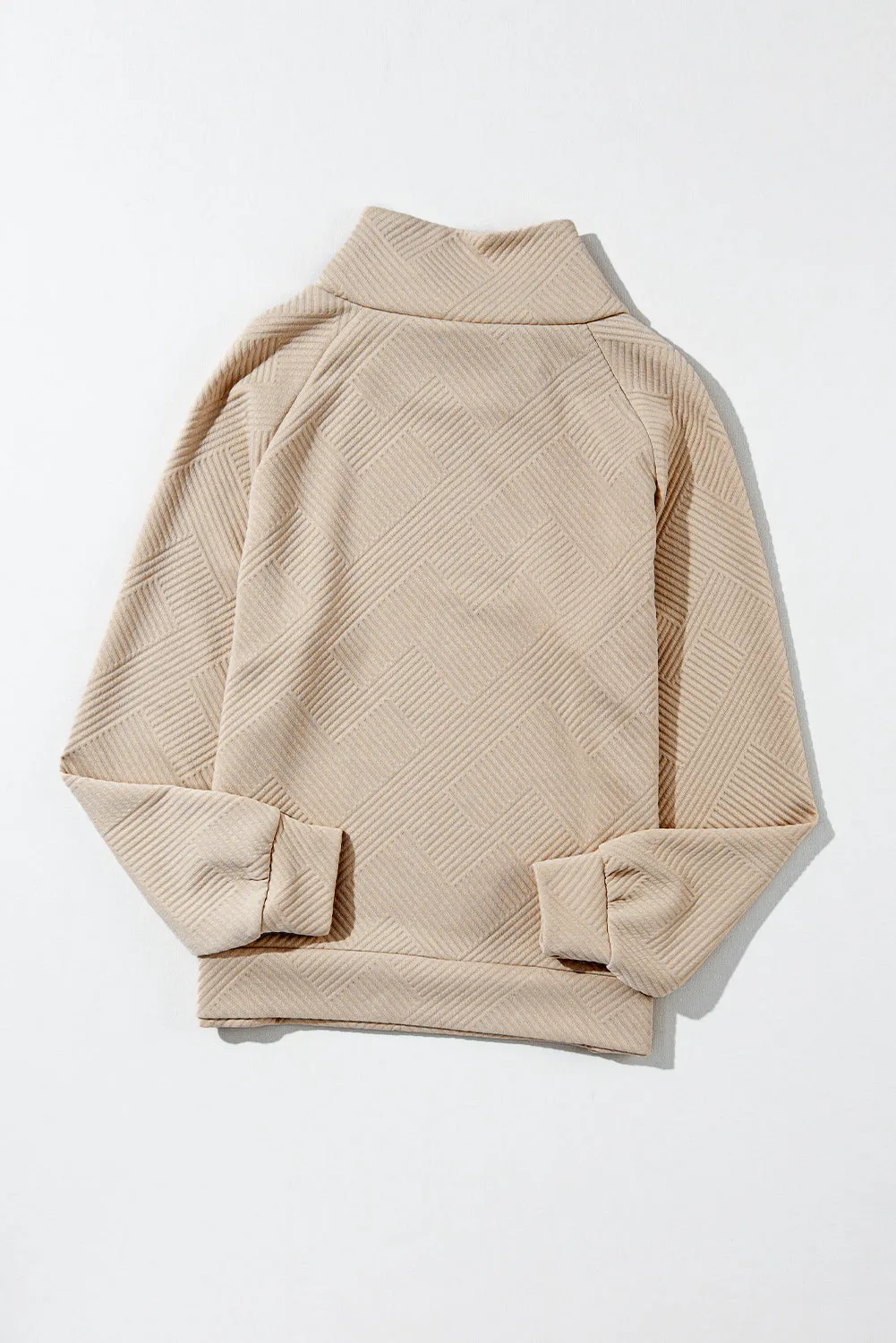 Apricot  Asymmetric Buttons Detail High Neck Textured Sweatshirt