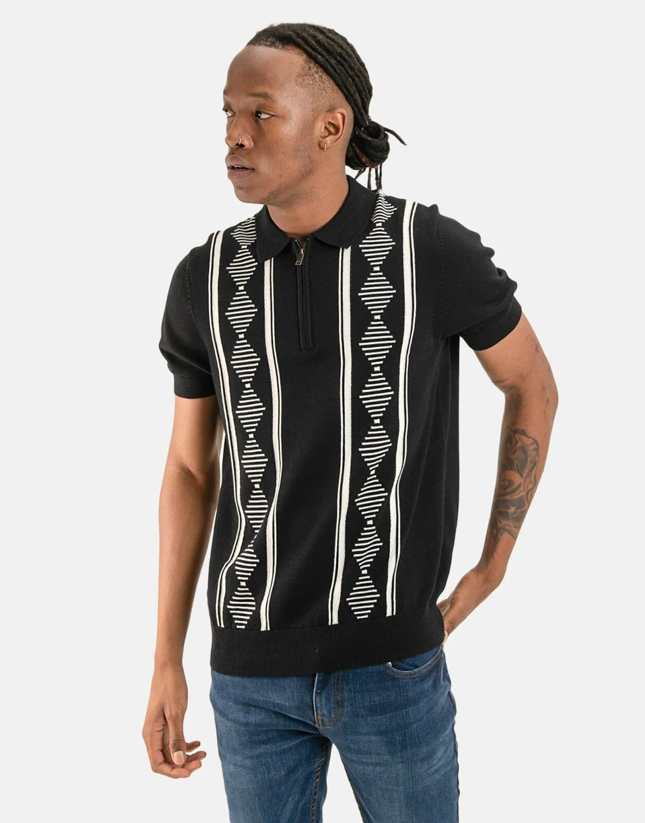 Ben Sherman Argyle Jacquard Black Polo Shirt