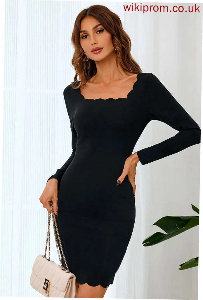 Bodycon Sexy Long Blends Sleeves Square Club Dresses Mini Dresses Amani Cotton Neck