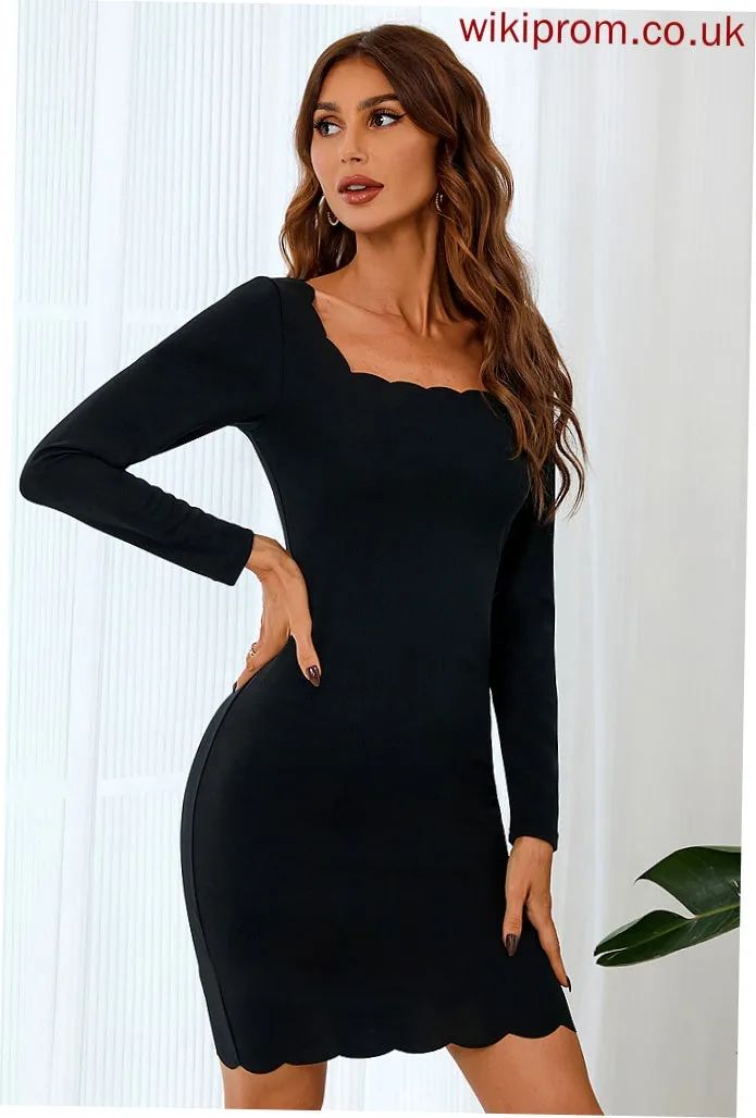 Bodycon Sexy Long Blends Sleeves Square Club Dresses Mini Dresses Amani Cotton Neck