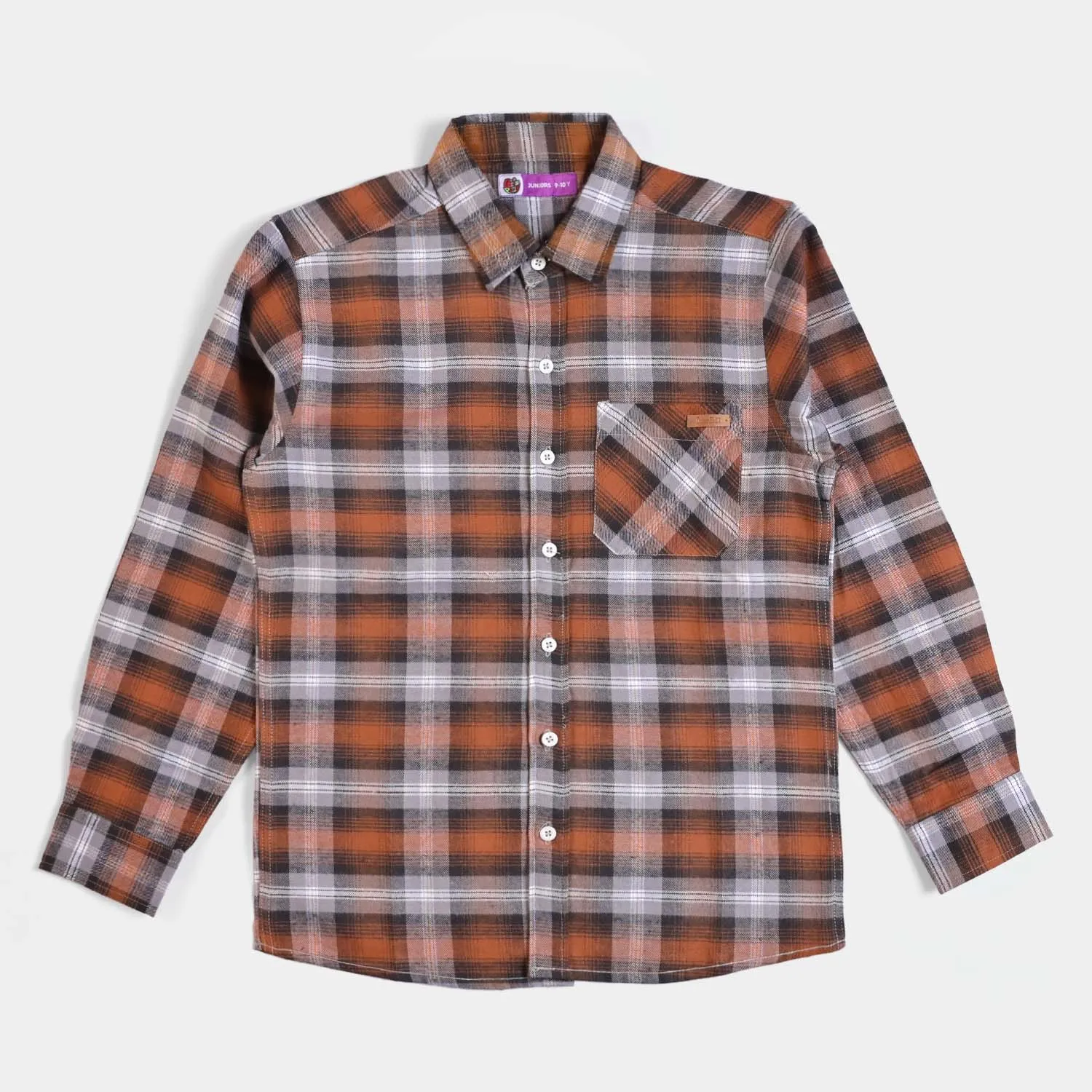 Boys Casual Shirt Basic Basic Flannel-BROWN