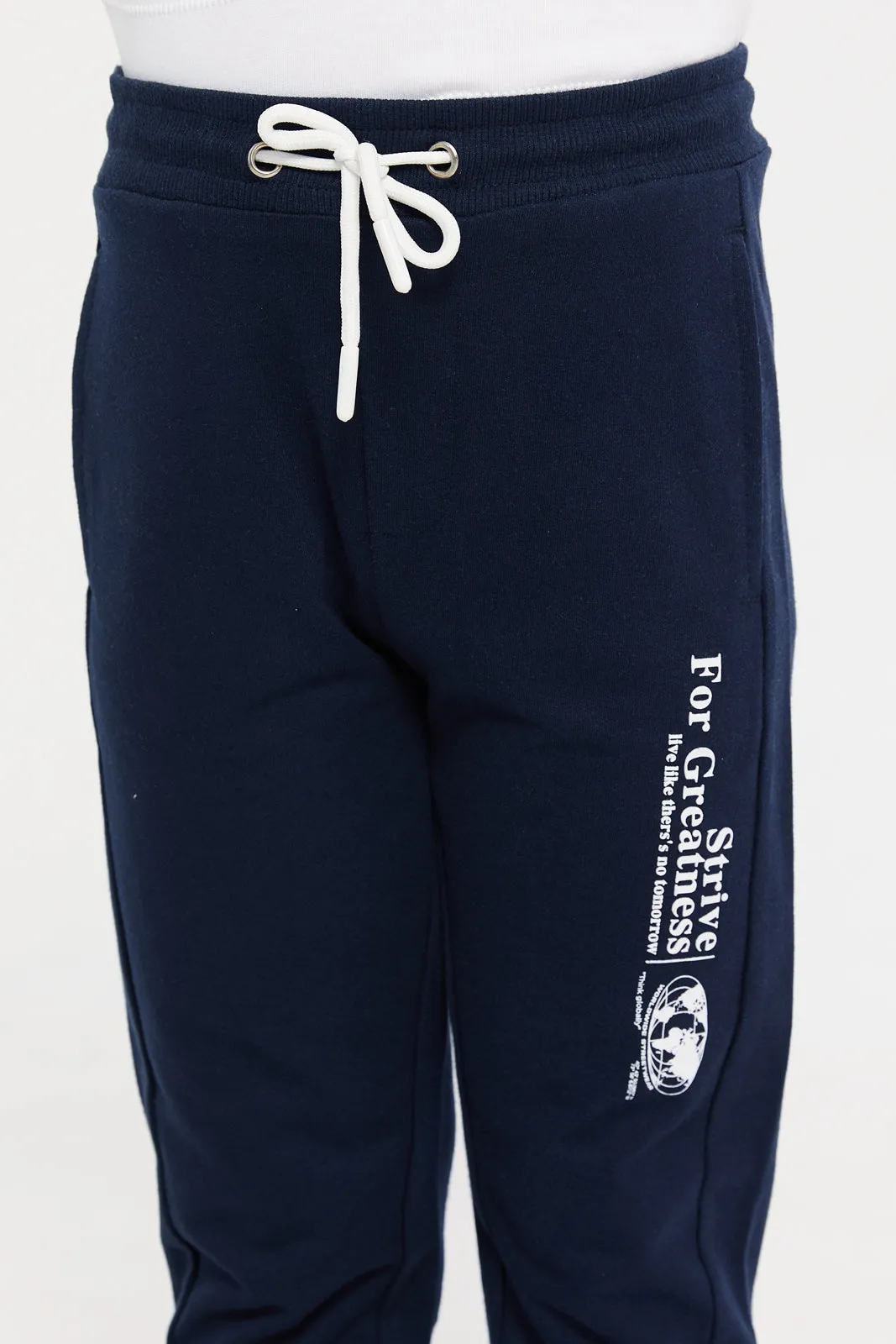 Boys Navy Active Pants With Print