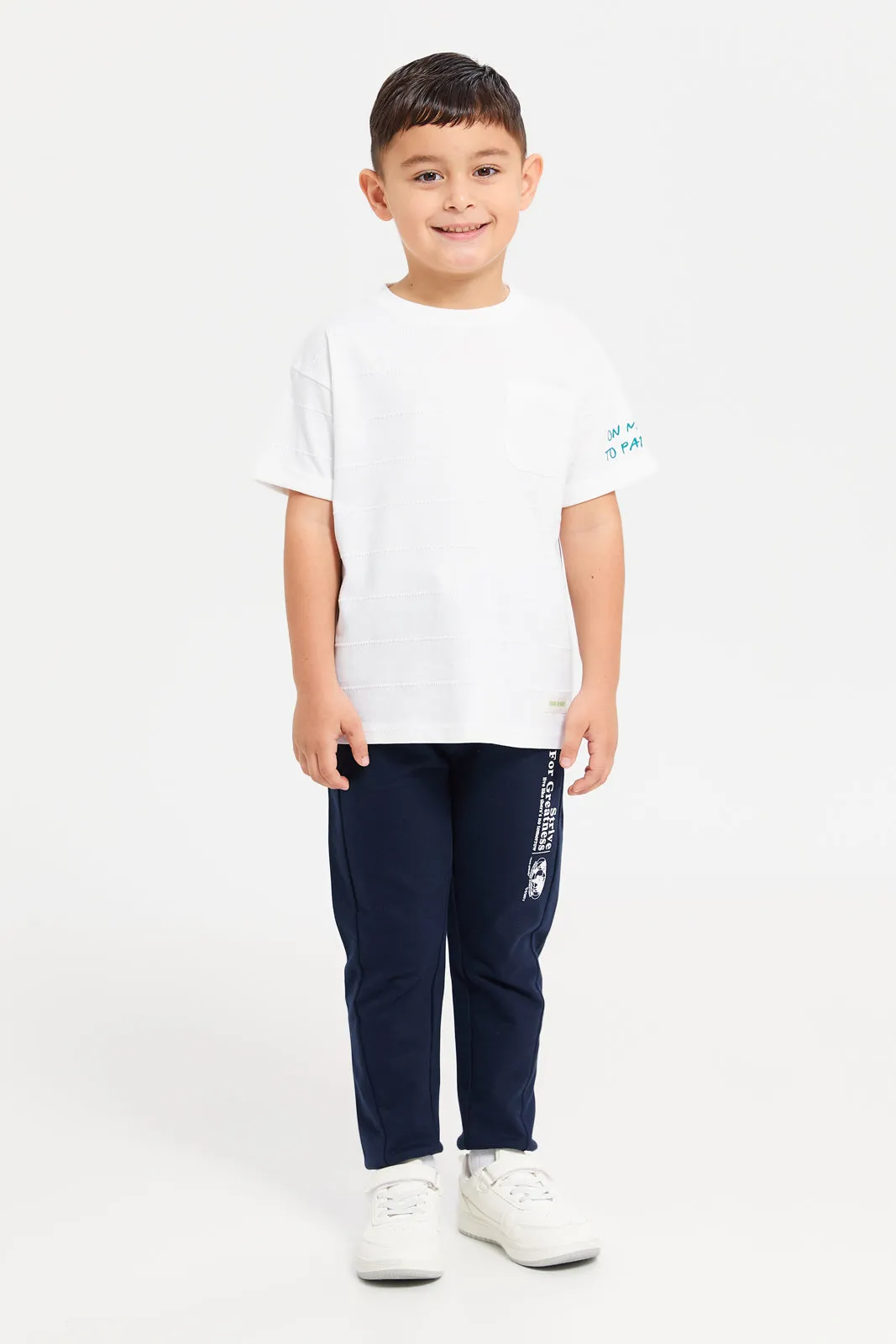 Boys Navy Active Pants With Print