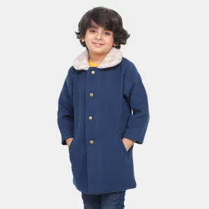 Boys Stylish Woolen Coat - Navy Blue