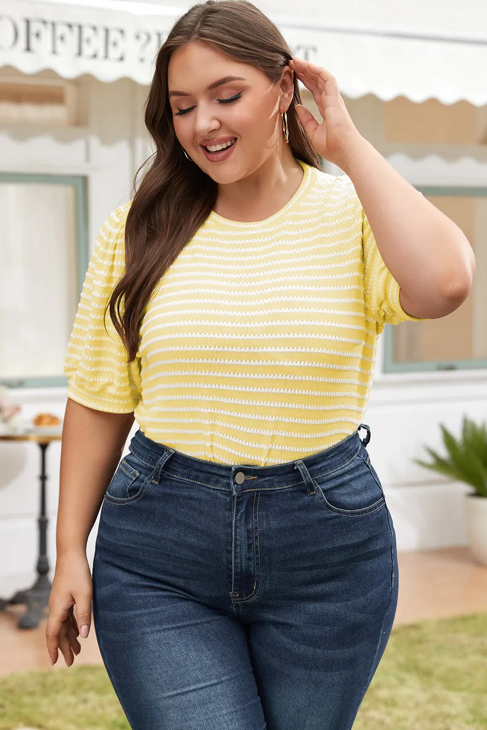 Carly Stripe Short Puff Sleeve Plus Size Jumper