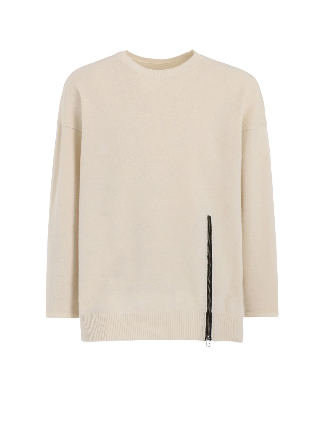 CASHMERE/EXTRA SUPER FINE WOOL ZIPPER CREW NECK KNIT