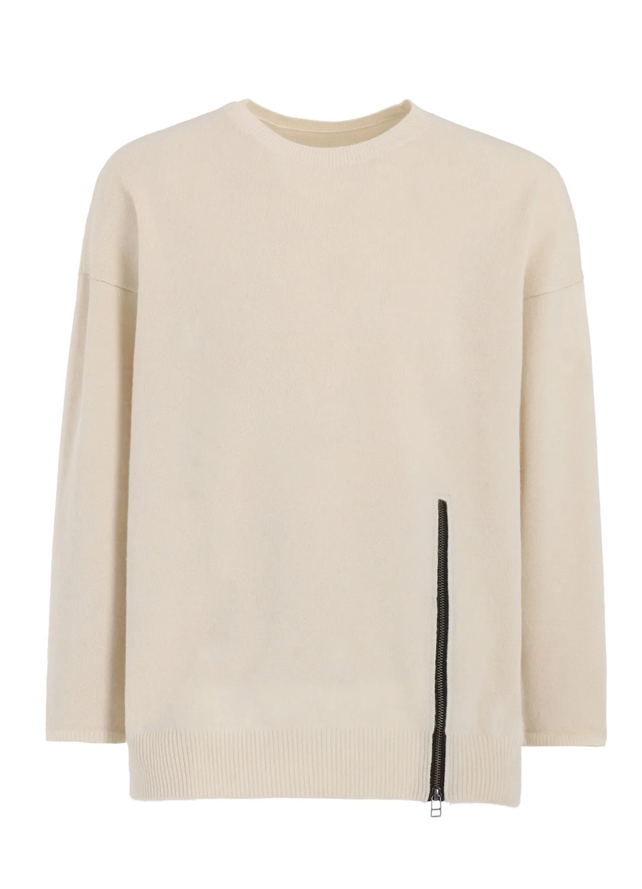 CASHMERE/EXTRA SUPER FINE WOOL ZIPPER CREW NECK KNIT