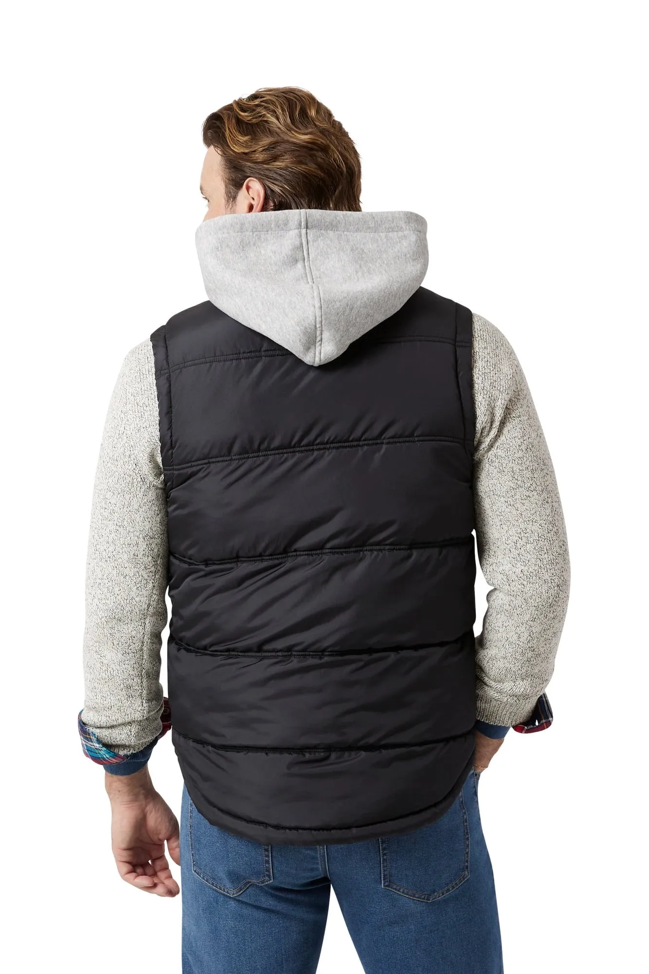 Chaps Men's & Big Men's Flannel Lined Hooded Puffer Vest Jacket