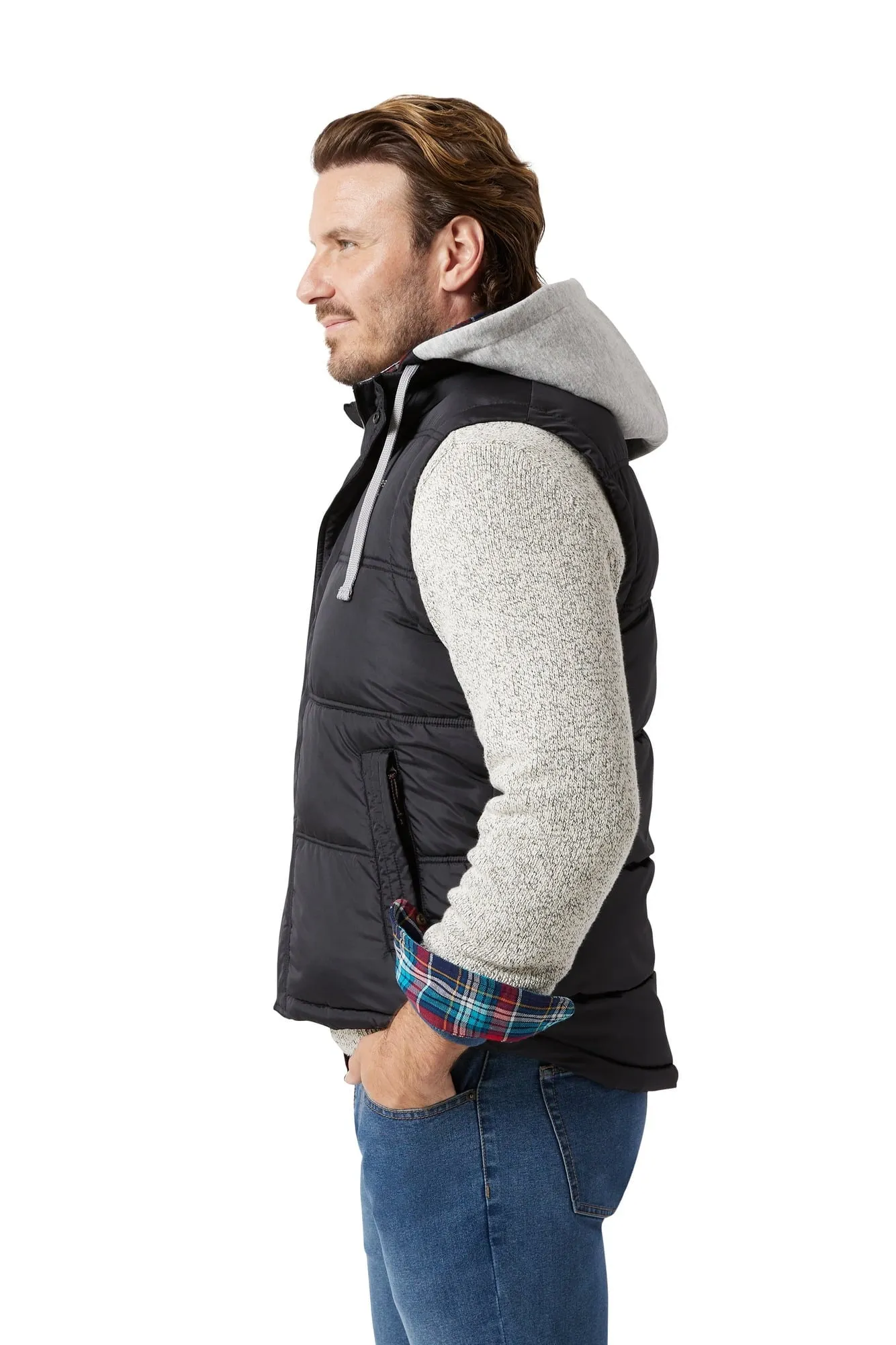 Chaps Men's & Big Men's Flannel Lined Hooded Puffer Vest Jacket