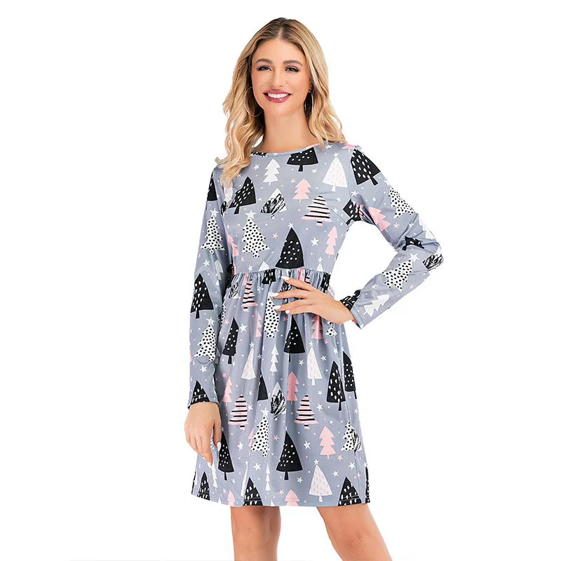 Christmas Print Empire Waist Short Dress