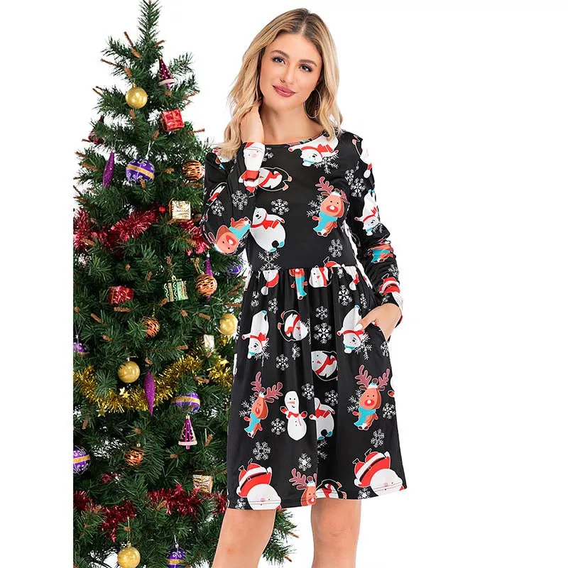 Christmas Print Empire Waist Short Dress