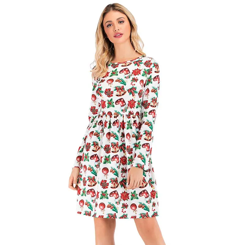 Christmas Print Empire Waist Short Dress