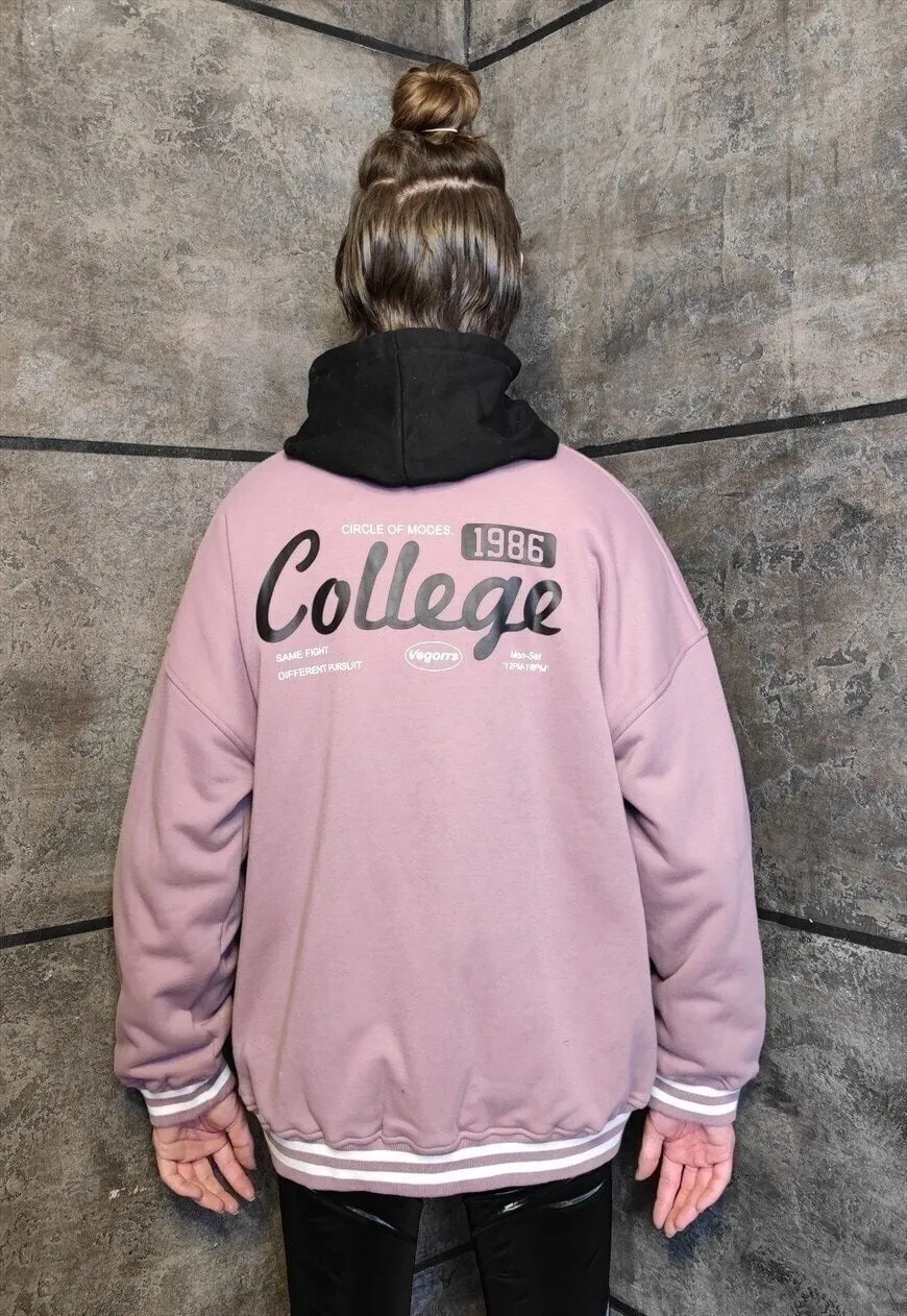 College varsity jacket PU American slogan bomber pastel pink