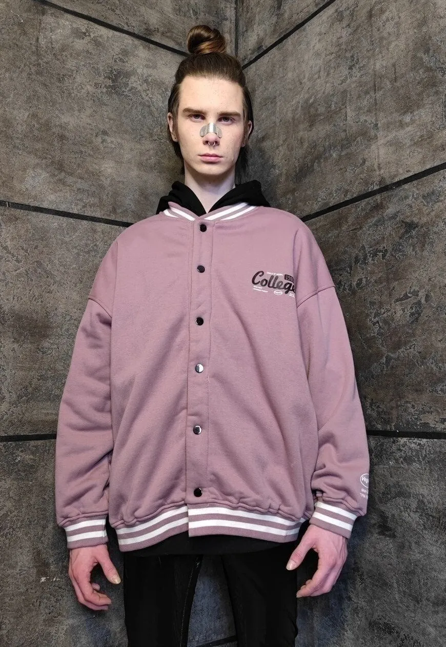 College varsity jacket PU American slogan bomber pastel pink