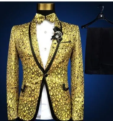 Costume Homme Wedding Gold Suits for Men