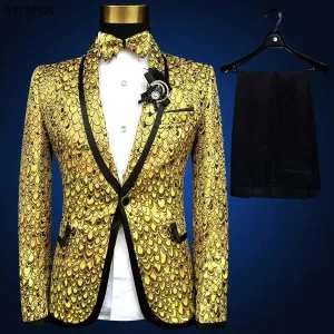 Costume Homme Wedding Gold Suits for Men