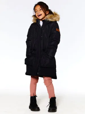 Deux Par Deux Puffy Long Coat Black Girls 6-14