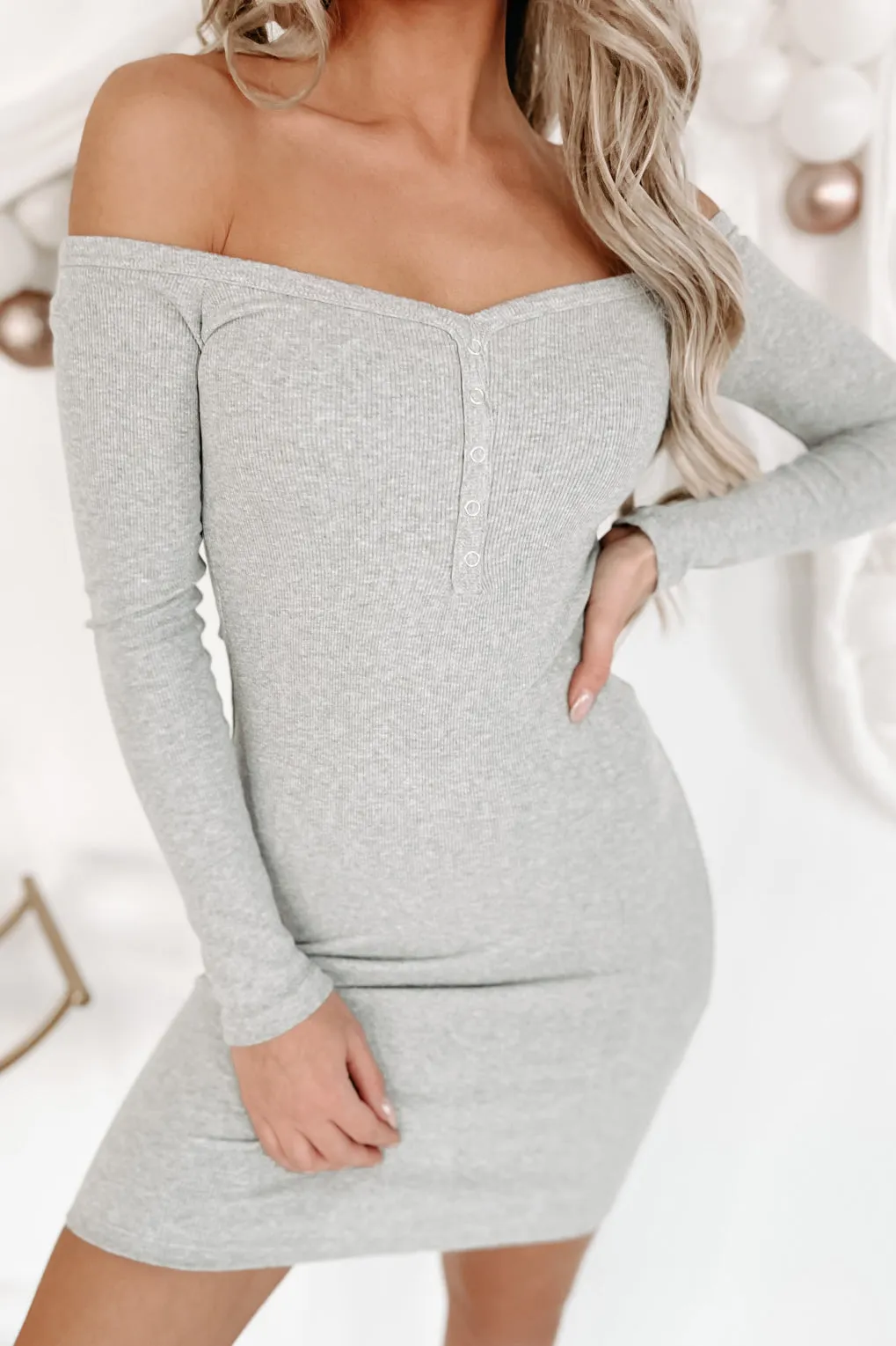 Doorbuster- Somebody New Ribbed Henley Bodycon Dress (Heather Grey)