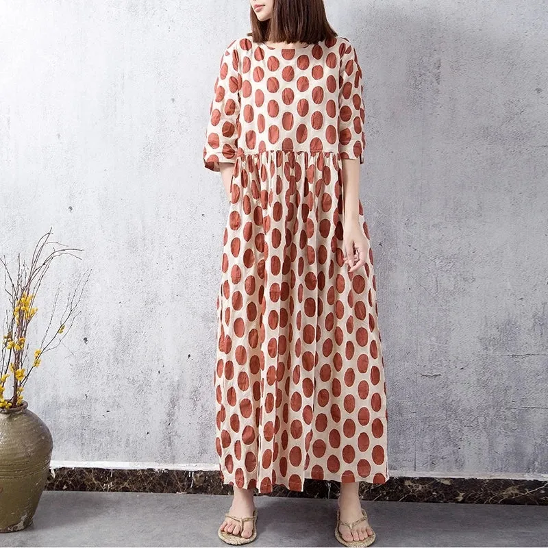 Dot Spring Linen Cotton Women Dresses CH19002