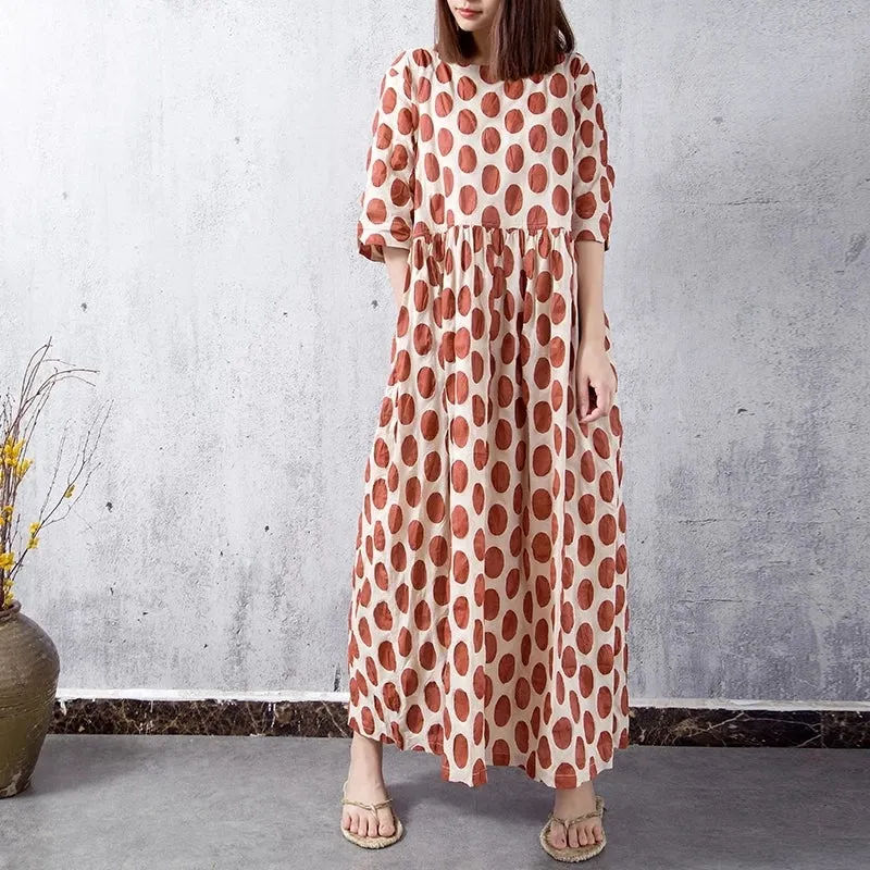 Dot Spring Linen Cotton Women Dresses CH19002