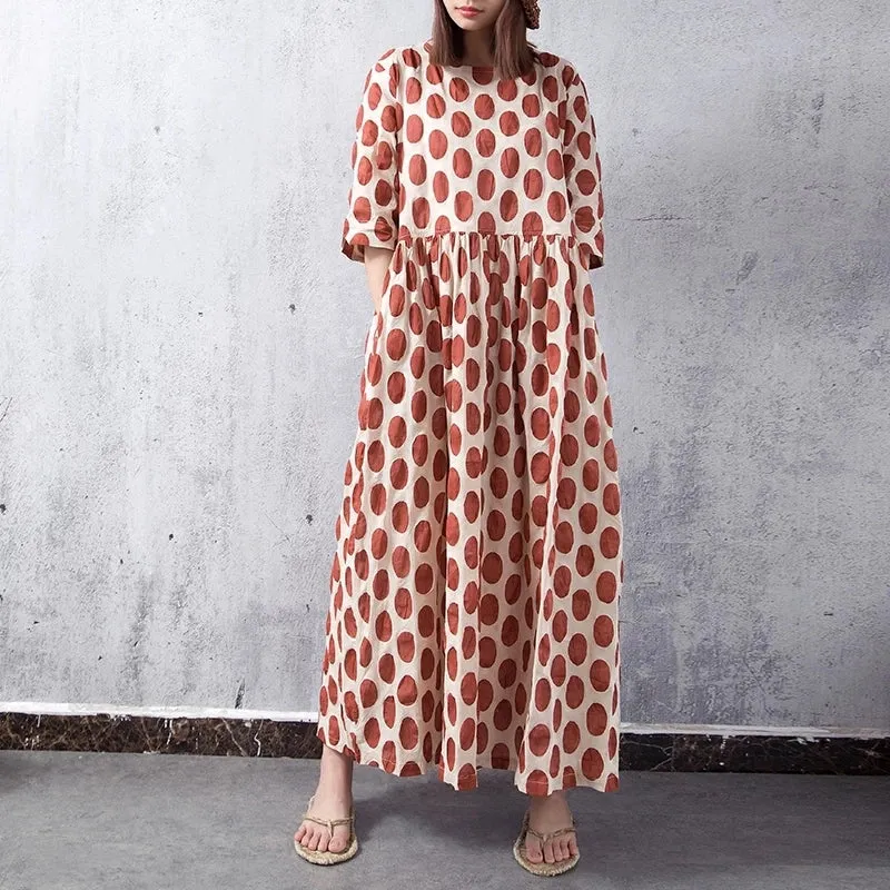 Dot Spring Linen Cotton Women Dresses CH19002