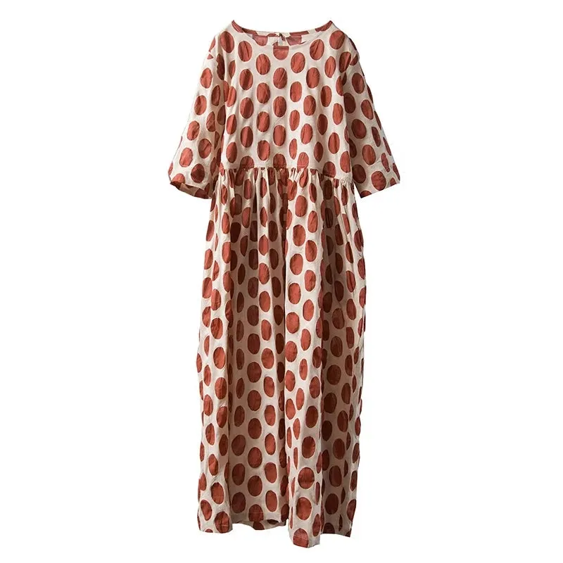 Dot Spring Linen Cotton Women Dresses CH19002