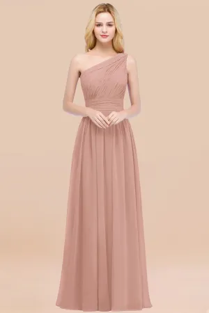 Elegant A-Line Chiffon One Shoulder Long Bridesmaid Dresses with Ruffles