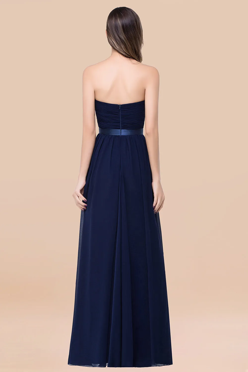 Elegant A-Line Chiffon Sweetheart Long Bridesmaid Dress with Ribbon