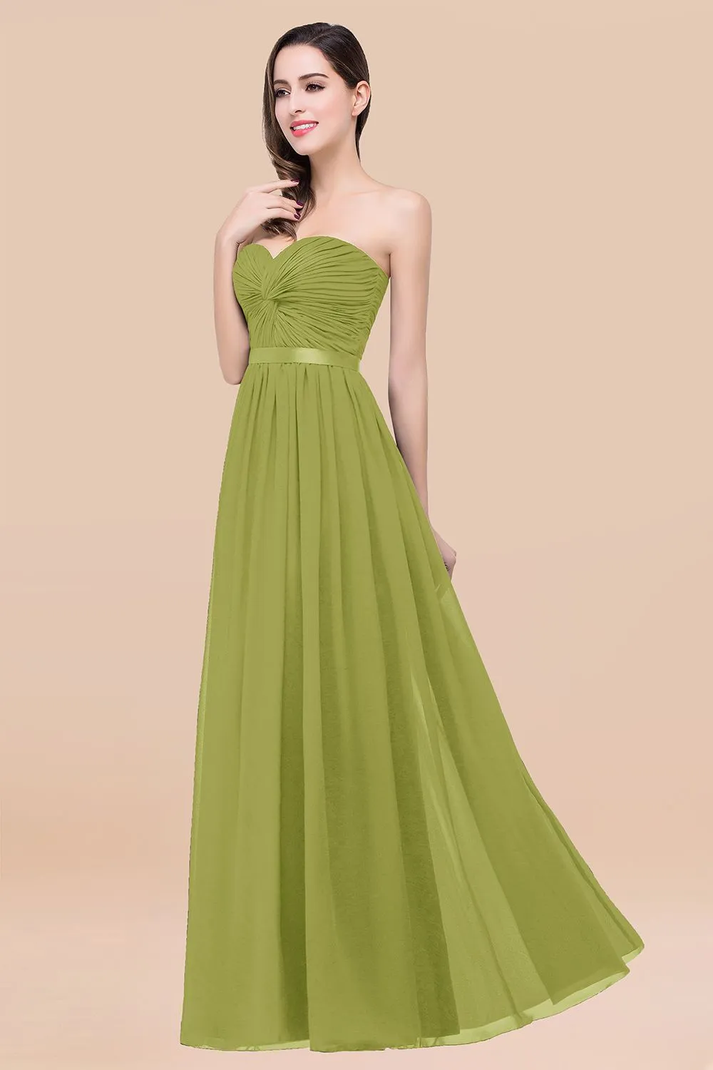 Elegant A-Line Chiffon Sweetheart Long Bridesmaid Dress with Ribbon