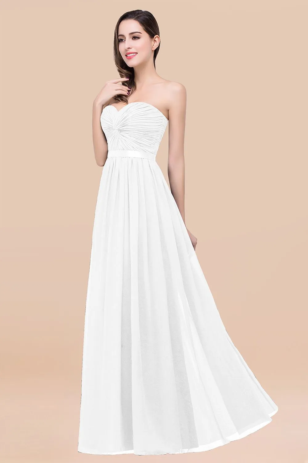 Elegant A-Line Chiffon Sweetheart Long Bridesmaid Dress with Ribbon