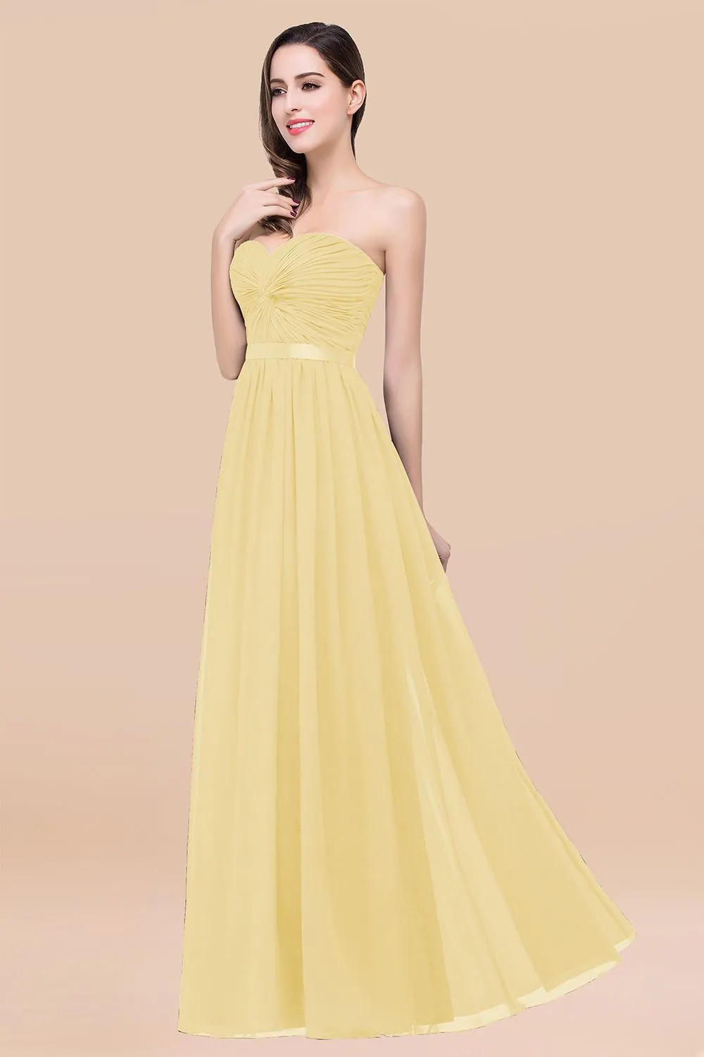 Elegant A-Line Chiffon Sweetheart Long Bridesmaid Dress with Ribbon