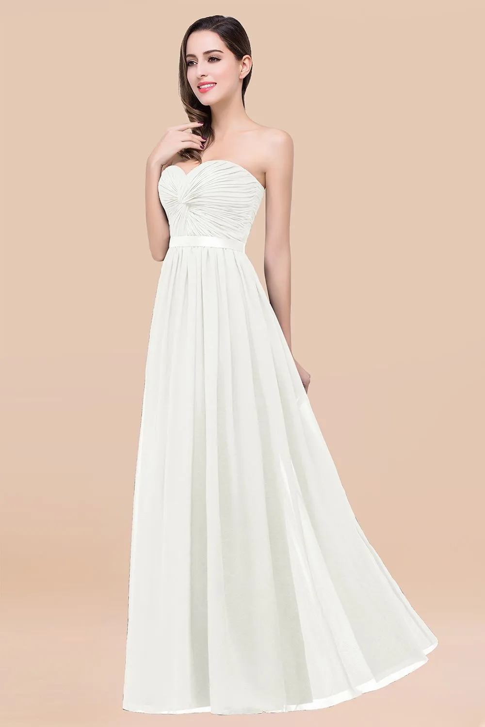 Elegant A-Line Chiffon Sweetheart Long Bridesmaid Dress with Ribbon