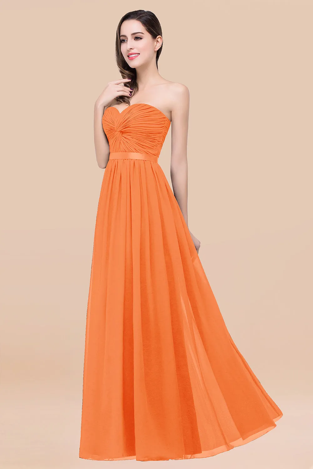 Elegant A-Line Chiffon Sweetheart Long Bridesmaid Dress with Ribbon