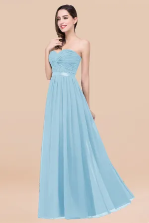 Elegant A-Line Chiffon Sweetheart Long Bridesmaid Dress with Ribbon