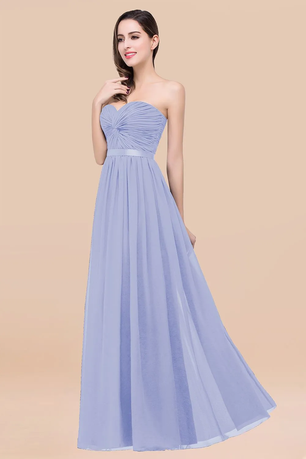 Elegant A-Line Chiffon Sweetheart Long Bridesmaid Dress with Ribbon