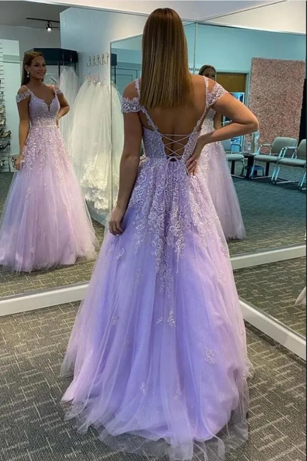 Elegant A-line Sweetheart Lace Tulle Long Backless Prom Dress